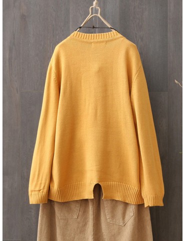 Cartoon Dogs Cats Print Long Sleeve Sweater For Women