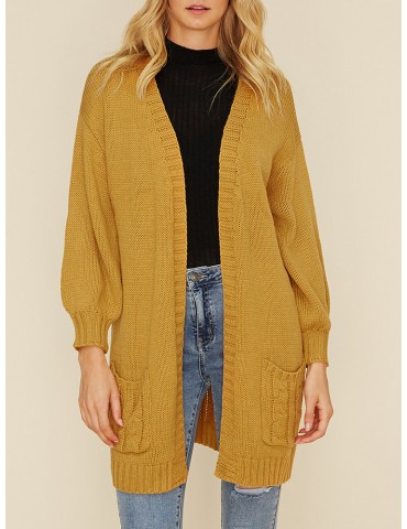Casual Solid Color Pockets Open Sweater